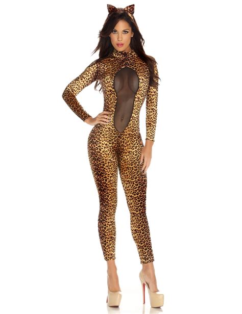 Sexy Women Mesh Leopard Print Catsuit Bodysuit Bodycon Jumpsuit Anime Romper Halloween Cosplay