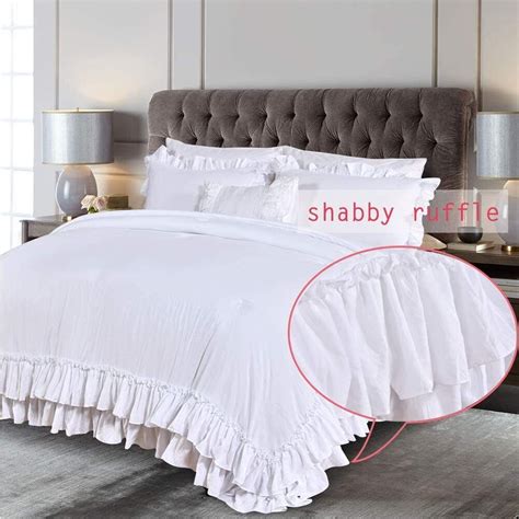 Masaca White Ruffled Comforter Set Queen Lightweight Farmhouse Shabby