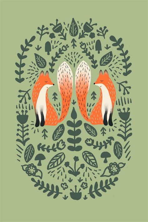 Downloadable Art Fox Lore On Green Fox Folk Lore Instant Etsy