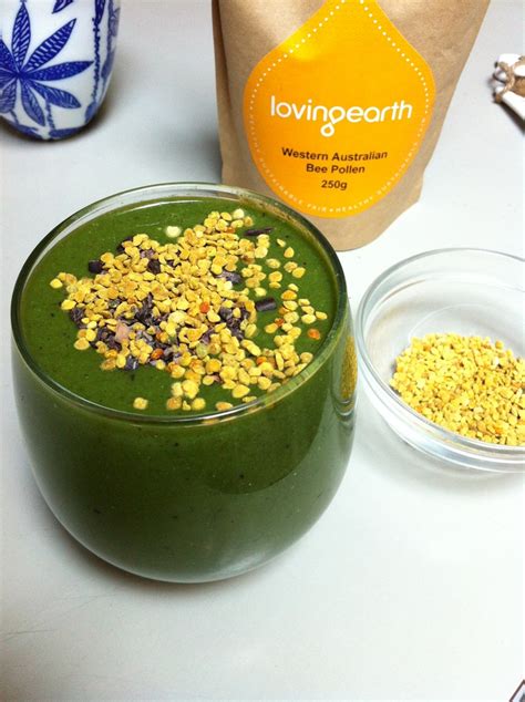 My Green Smoothie Breakfast Complete With Bee Pollen And Cacao Nibs