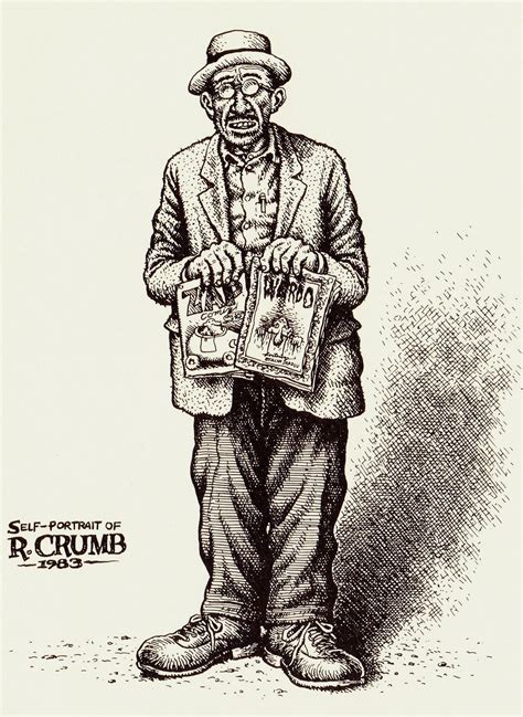 Robert Crumb Self Portrait Holding Two Classic Periodicals That He