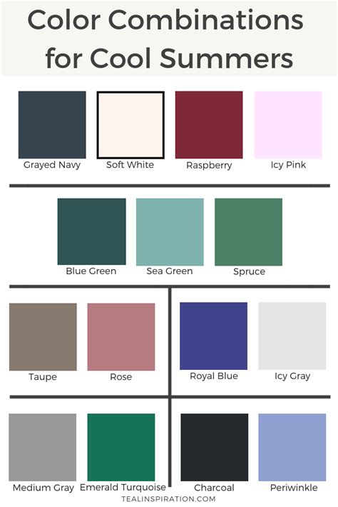 These colors should be approximately 3 to 4 shades apart on a paint fan deck. Color Combinations for Cool Summers - Teal Inspiration