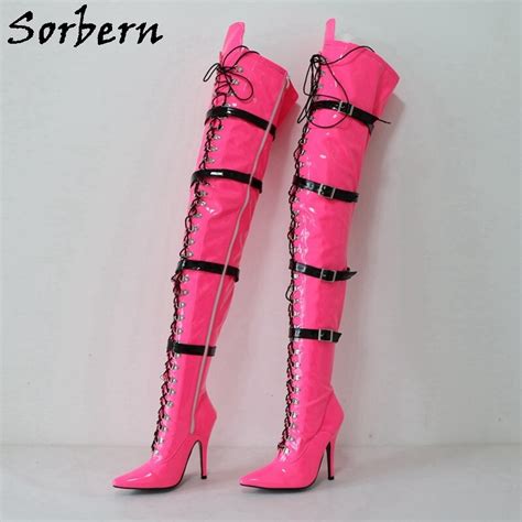 Sorbern Unisex 12cm High Heel Boots Women Lockable Zipper Back