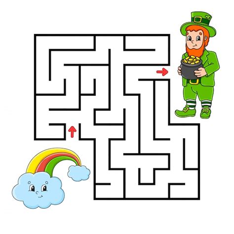 Square Maze Game For Kids Leprechaun And Rainbow Puzzle For Children