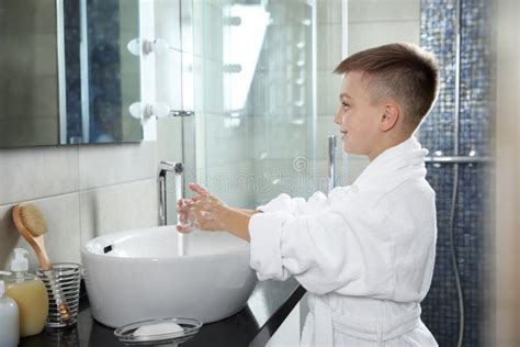 Little Boy Washing Hands With Soap Stock Photo Image Of Disinfect