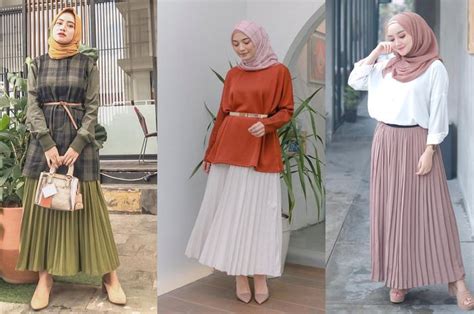 6 Fashion Hijab Kece Selebgram Dengan Rok Plisket Buat Bukber Tiru Yuk