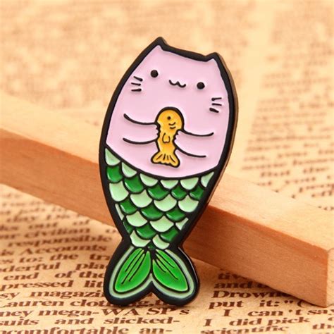 Cheap Custom Enamel Pins Cat With Mermaids Tail Lapel Pins