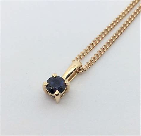 new 18 kt gold necklace and blue sapphire pendant chain catawiki