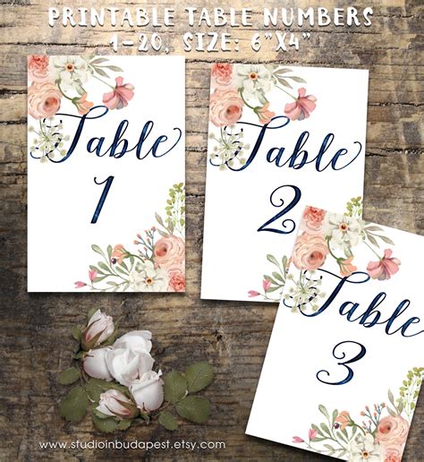 Wedding Table Numbers 1 20 Printable Table Numbers Rustic