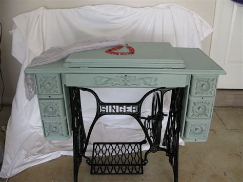 Singer Treadle Sewing Machine Cabinet Gets A Makeover In Duck Egg Blue