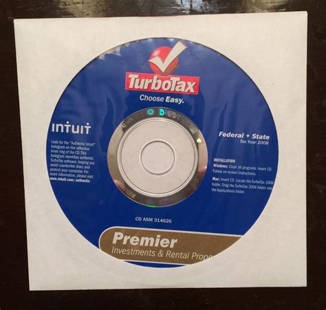 Intuit TurboTax 2008 Premier Edition Federal State Investments