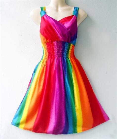 Rainbow Knee Length Sleeveless Summer Rayon Sundress Local Brand Xs S M