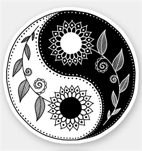 Floral Yin Yang Symbol Sticker In 2021 Yin Yang Tattoos