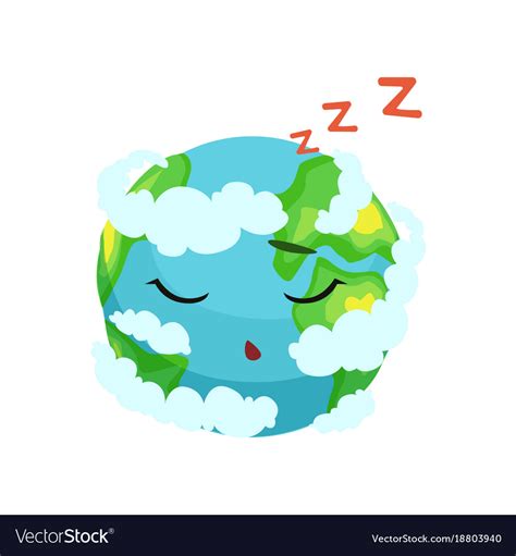 Cute Earth Planet Character Sleeping In White Vector Image
