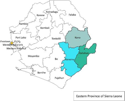 Map Of Sierra Leone With Kenema Kono And Kailahun Districts Of