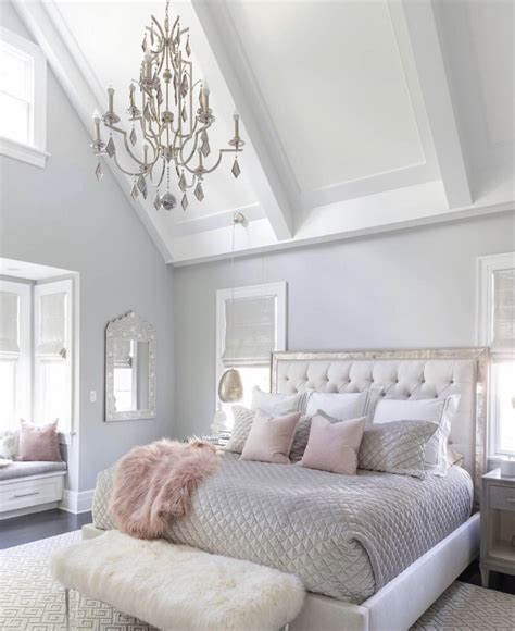 Grey White Pink And Gold Bedroom Master Bedroom Interior Design