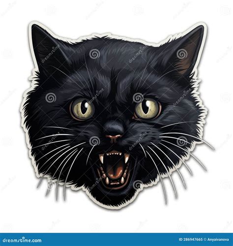 A Sticker Of A Black Cat With Its Mouth Open Stock Illustration