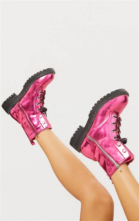 Pink Metallic Boots Shoes Prettylittlething Aus