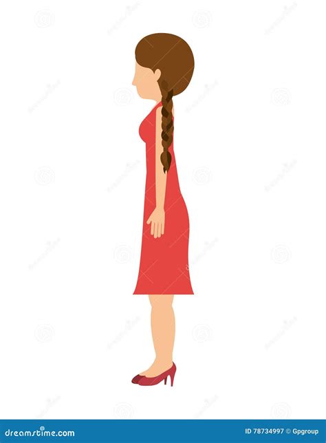 Woman Standing Dress Left Profiles Hair Tail Stock Vector