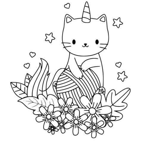 Gato Unicornio Con Flores Para Colorear Imprimir E Dibujar Coloringonly