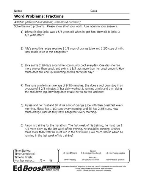 Addition Of Fractions And Mixed Numbers Word Problems Worksheets