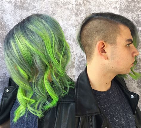 Silver And Neon Green Hair Used Pravana And Olaplex Neon Green Hair Neon Hair Hair Salon