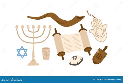 Judaism Traditional Symbols Icons Set And Jewish Symbols Stock