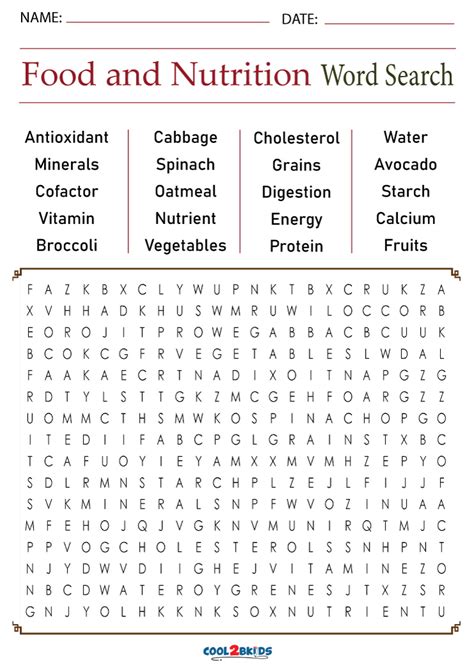 Printable Nutrition Word Search - Cool2bKids