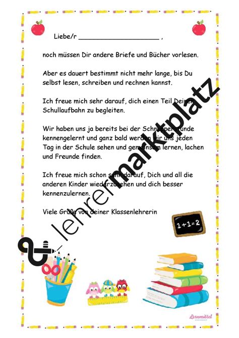 Deshalb schreiben sie an ihre lehrerin frau meinert. Erster Brief an Schüler einer neuen ersten Klasse - Set ...