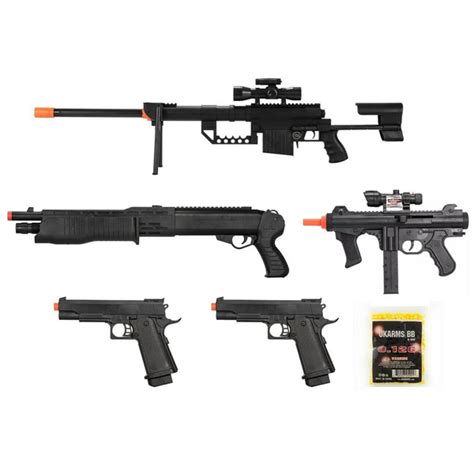 5 Pc Airsoft Guns Set Spring Sniper Rifle Shotgun Pistols W 1000 6mm Bb Bbs Lot Wish