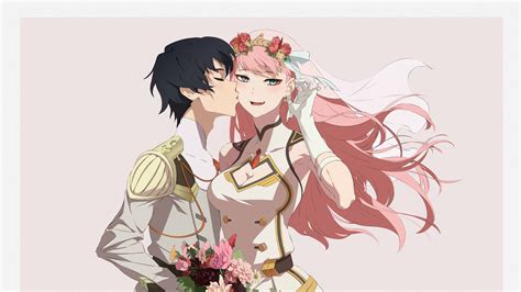 Darling In The Franxx Hiro Zero Two With Flower Bouquet