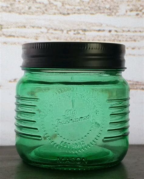 Old Fashioned Mini Mason Jar Half Pint Stained In Vintage Emerald Green
