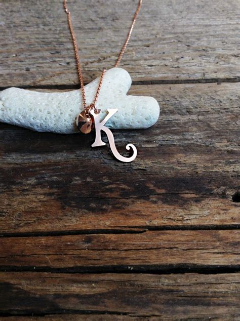 14k Rose Gold Initial Necklaces With Optional Swarovski Etsy