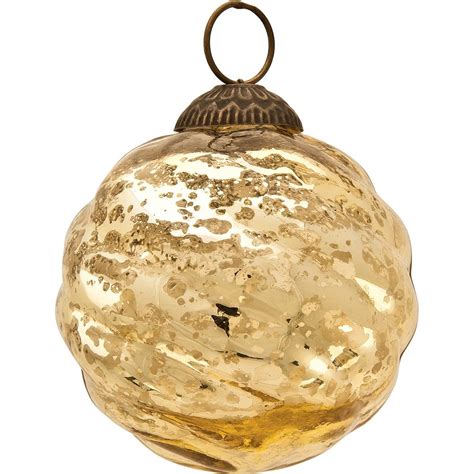 Large Mercury Glass Ball Ornament 3 Inch Gold Swirl Motif Solene D