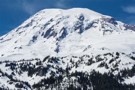 View Of Mount Rainier Summit Covered By Snow Washington Usa Stock Photo