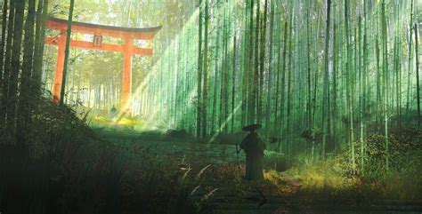 ArtStation Bamboo Forest David Lee Japanese Forest Anime Scenery Bamboo Forest
