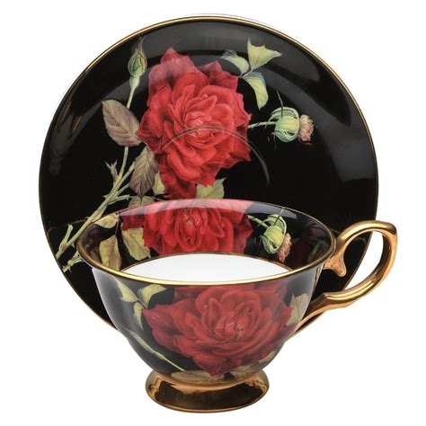Blackred Rose Gold Tea Cup And Saucer Single Set