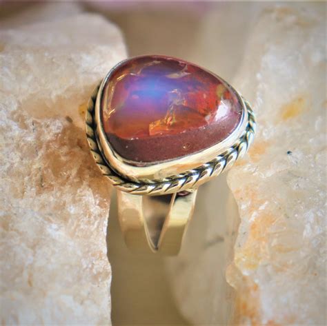 Mexican Fire Opal Ring 925 Sterling Silver Natural Gemstone Etsy