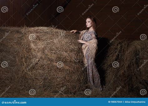 Beautiful Girl In The Hayloft Stock Photo Image Of Rest Dress 98067044