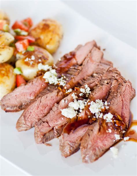 Grilled Flank Steak With Garlic Glaze Blue Cheese And Pan Seared