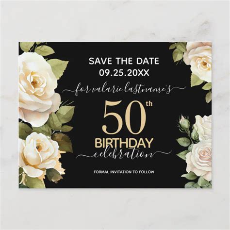 White Roses 50th Birthday Save The Date Postcard Zazzle