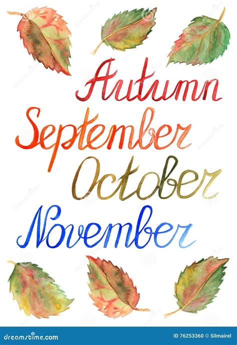 Autumn Leaves Month September October November Season Typographic Set