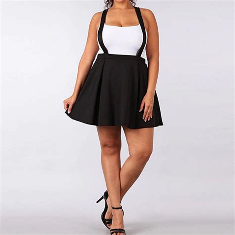 Pleated High Waist Skirt With Straps Black Plus Size Sugarsweetme