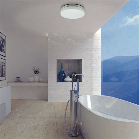 runde LED Badezimmer-Deckenleuchte aus Edelstahl und Glas, IP44 Wasserschutz, silber, D= 30 cm