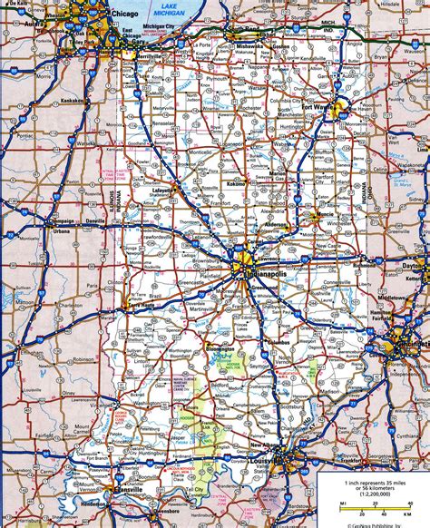 Road Map Of Indiana With Distances Between Cities Highway Freeway Free