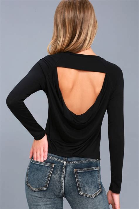 Cool Black Top Backless Top Backless Long Sleeve Top