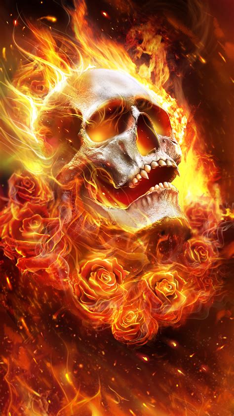 Maybe you would like to learn more about one of these? Flame skull with roses! Beautiful live wallpaper | Skull ...