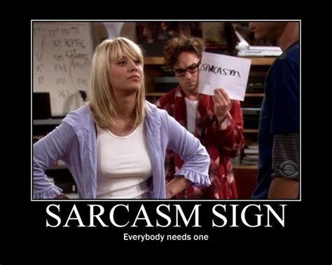 A Woman Standing Next To A Man In Front Of A Sign That Says Sarcasm