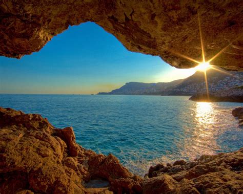 Sunset Sea Cave Nature Landscape Wallpaper 1280x1024