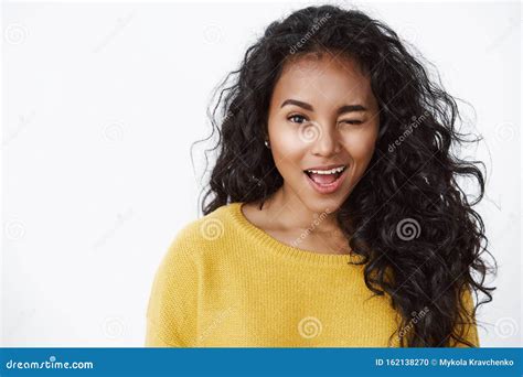 Girl Hinting Making First Move Cute Sassy African American Curly Haired Woman In Yellow Sweater